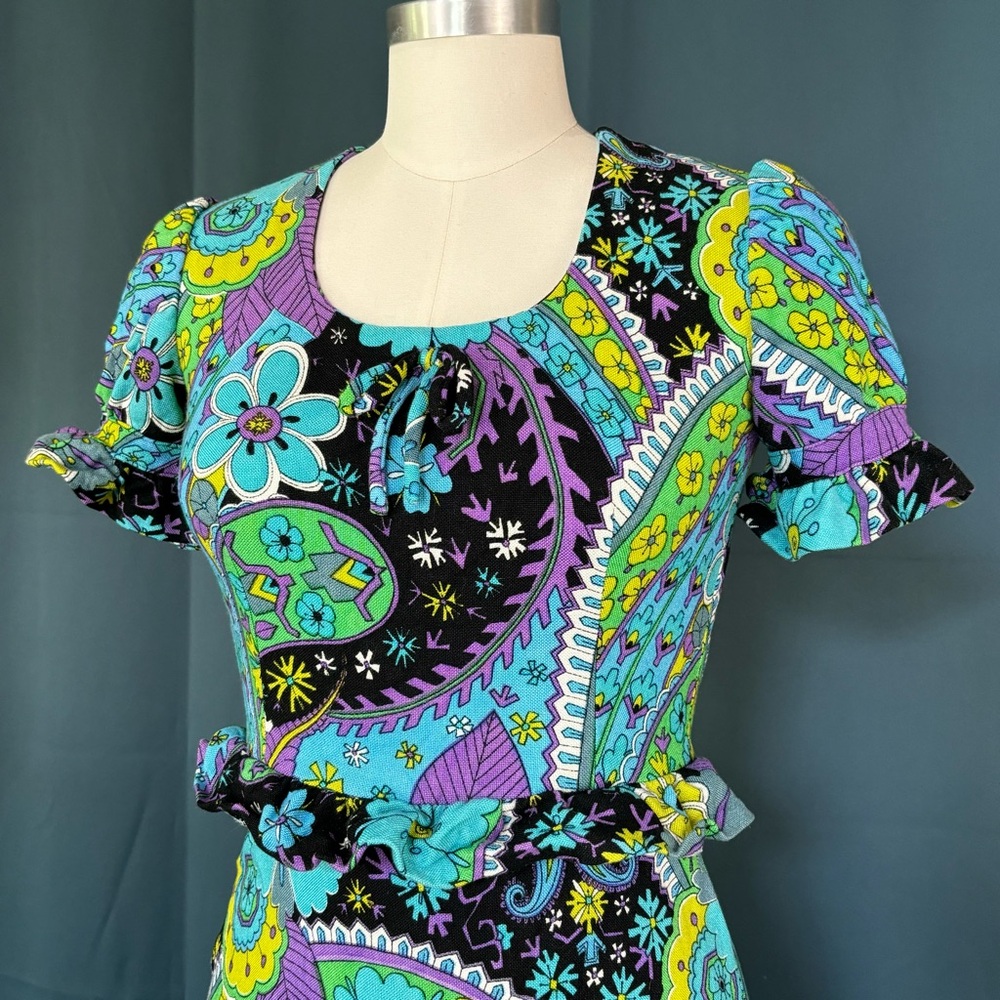 Vintage 70s Psychedelic Floral Midi Dress - Picture 3 of 4